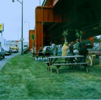 Bonnie Ora Sherk, Portable Parks II, 1970. Mission and Van Ness, San Francisco.